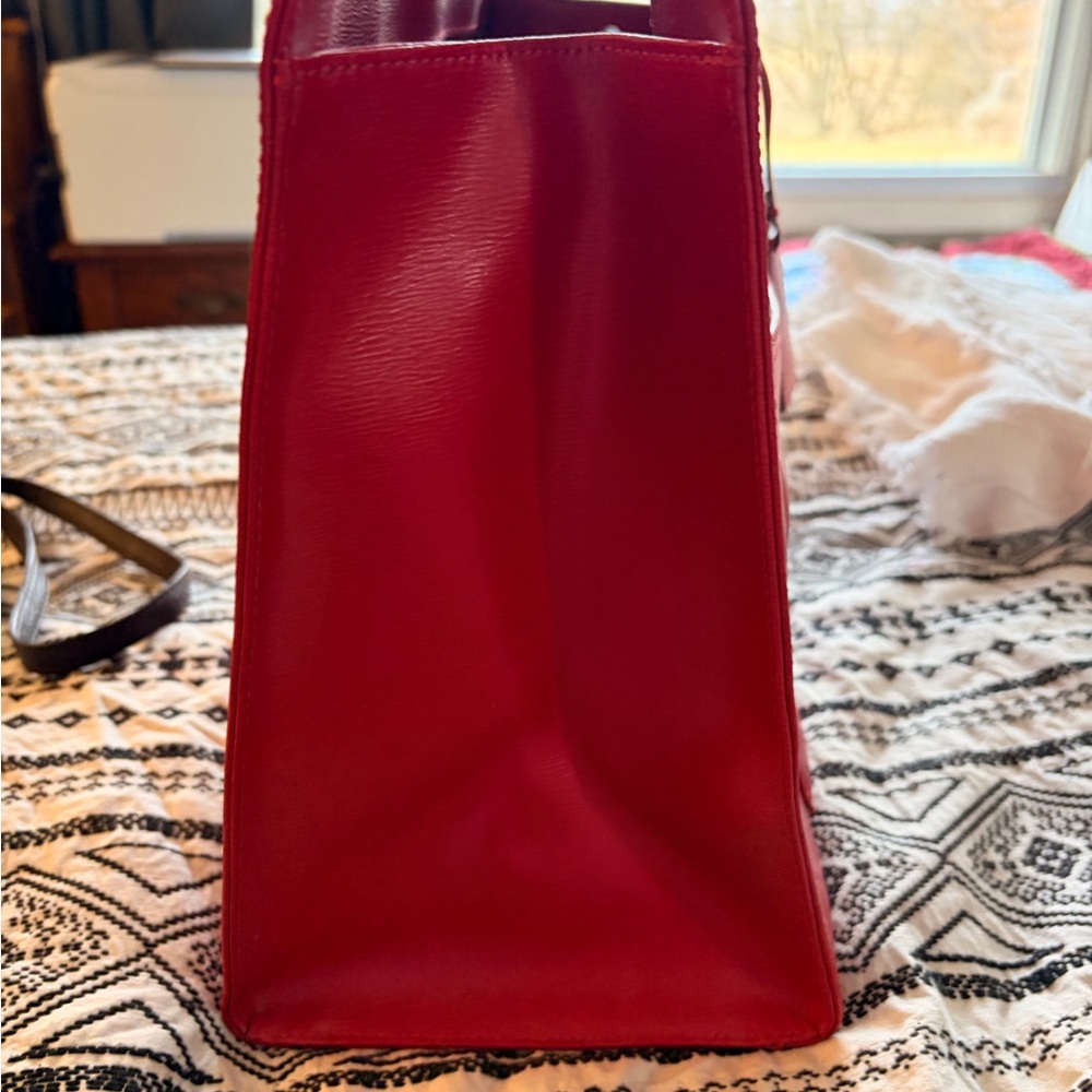 Red Lauren Ralph Lauren leather Women's structured Tote Bag gorgeous - Picture 3 of 11